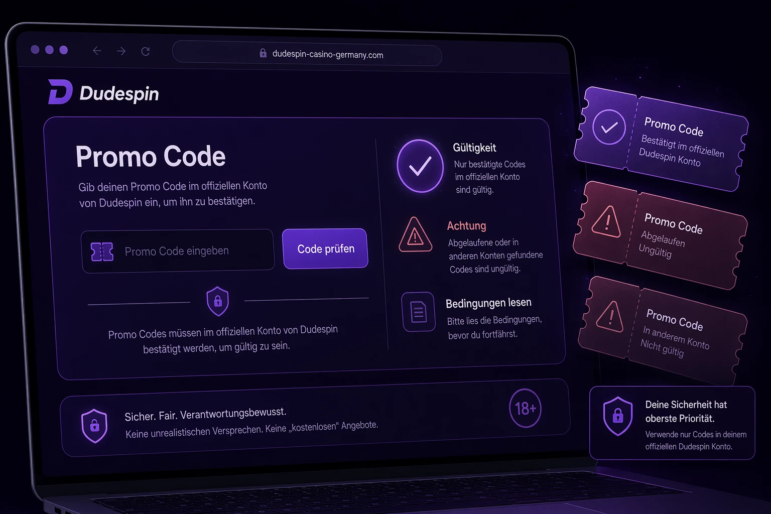 Promo Codes und No Deposit Angebote bei Dudespin