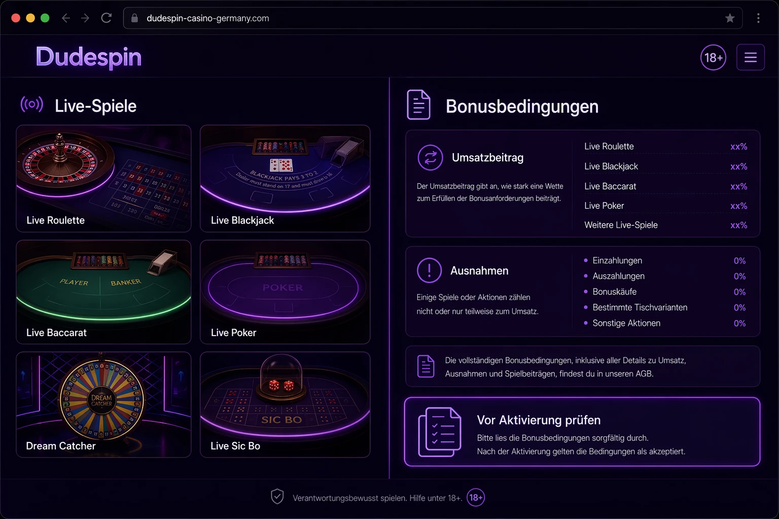 Bonusregeln für Live Casino Spiele