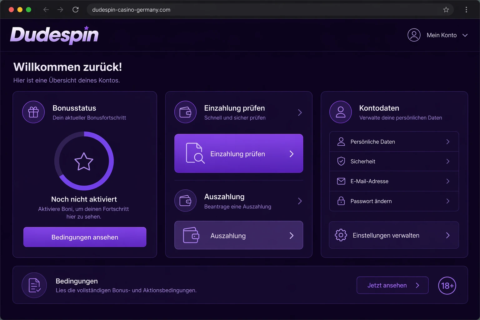 Bonus, Zahlungen und Kontodaten nach der Anmeldung