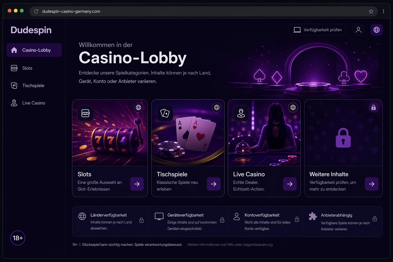Spielangebot im Dudespin Online Casino